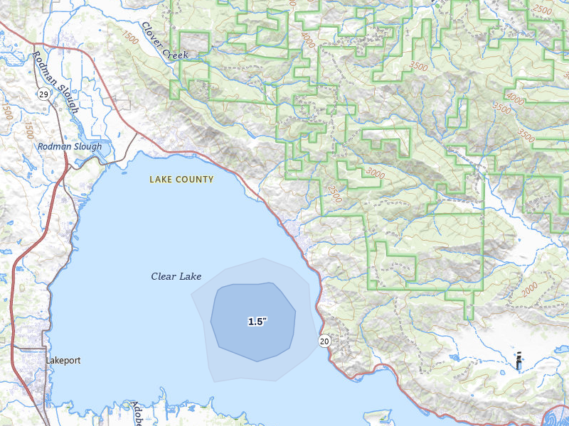 NEXRAD radar-signature map of the hail storm over Lucerne, CA on Feb 22, 2026