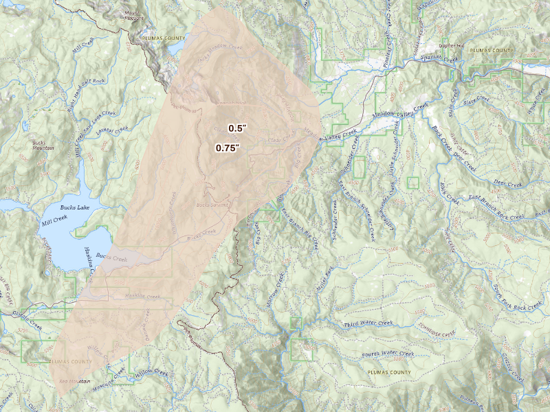 Radar-estimated hail-size map of the storm over Meadow Valley, CA