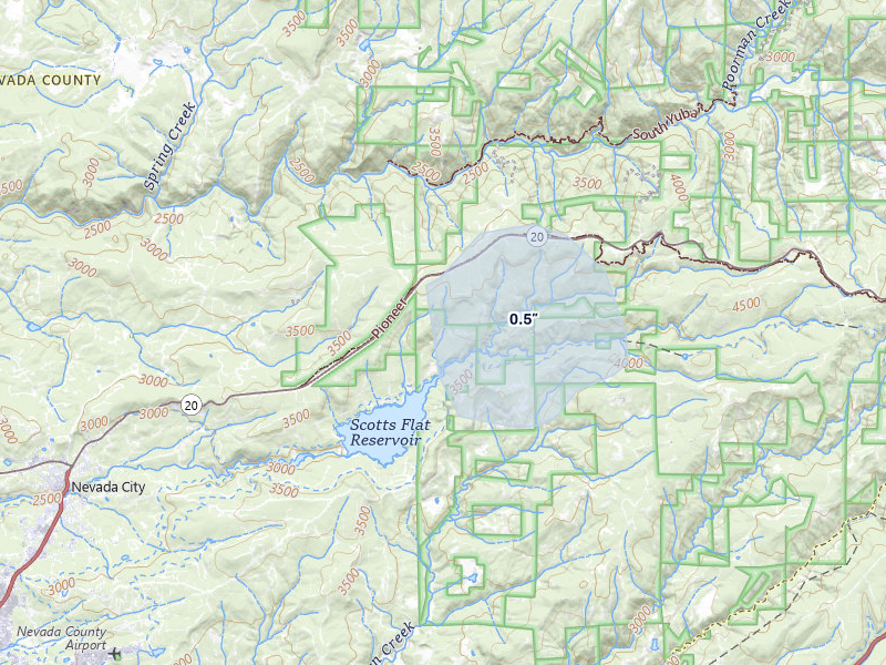 NEXRAD radar-signature map of the hail storm over Nevada City, CA on Apr 9, 2026