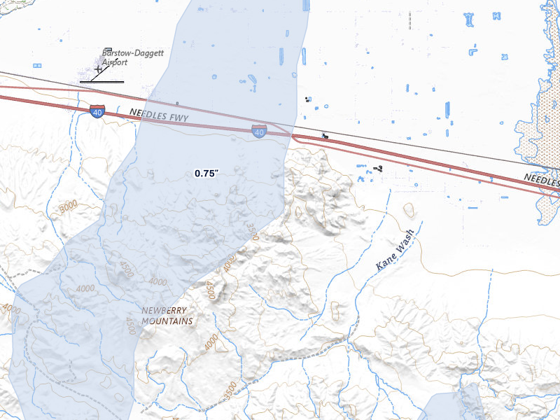 NEXRAD radar-signature map of the hail storm over Newberry Springs, CA on Aug 10, 2026