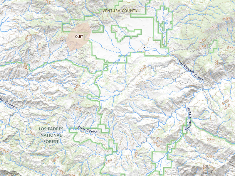 Radar-estimated hail-size map of the storm over Piru, CA