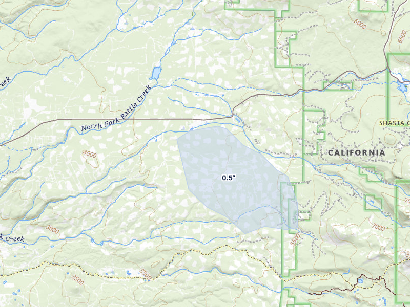 NEXRAD radar-signature map of the hail storm over Shingletown, CA on May 3, 2026