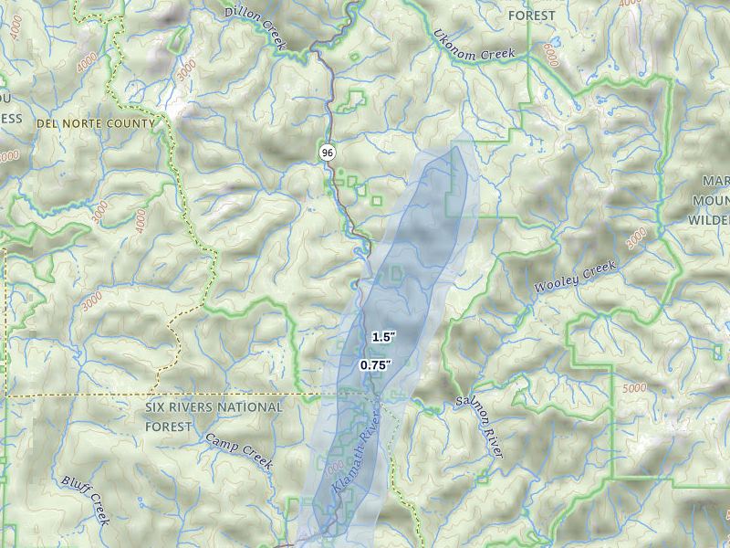 NEXRAD radar-signature map of the hail storm over Somes Bar, CA on Apr 9, 2026