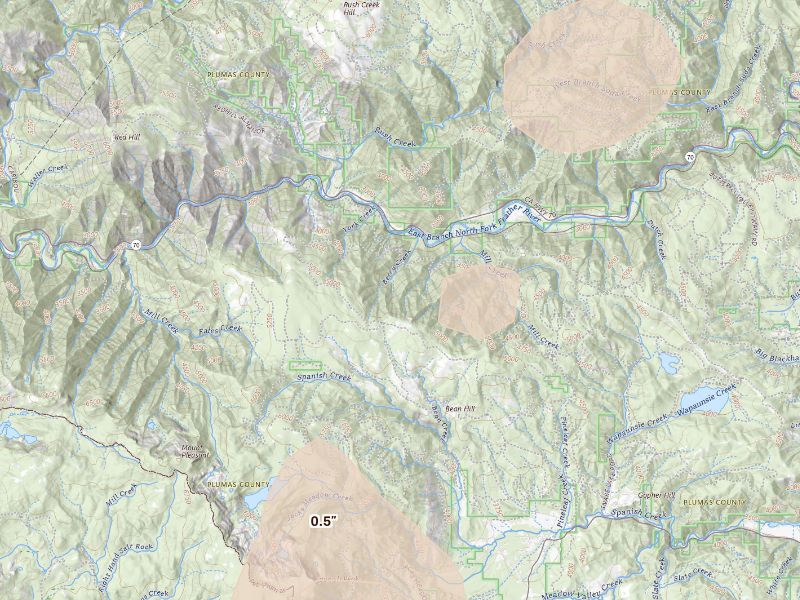 Radar-estimated hail-size map of the storm over Twain, CA