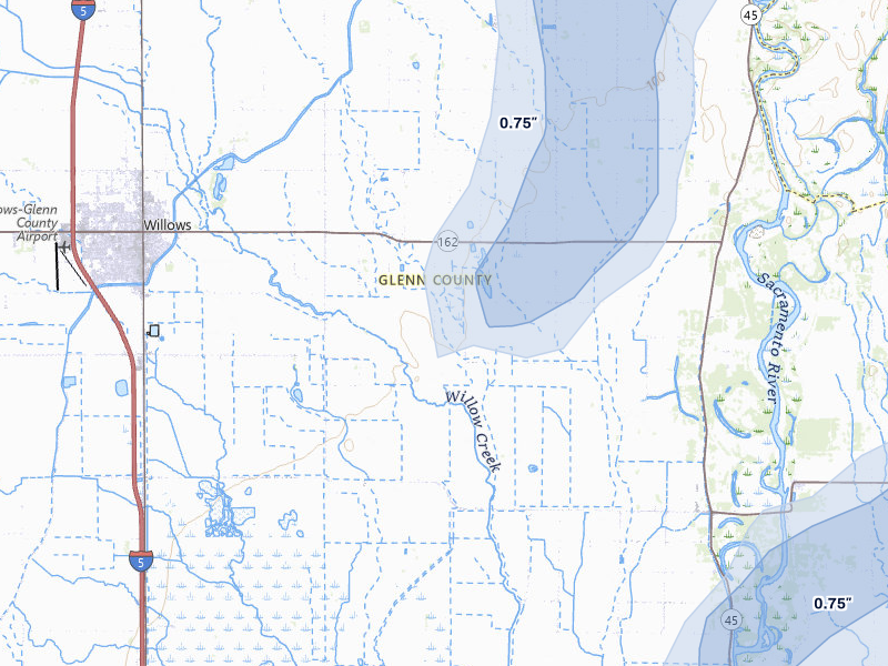 NEXRAD radar-signature map of the hail storm over Willows, CA on Apr 8, 2026