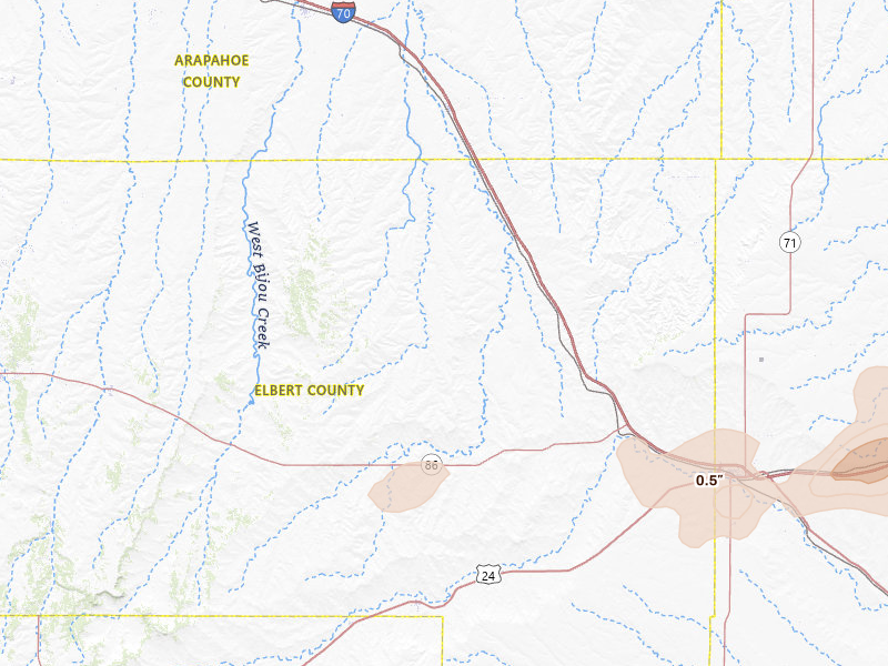 Radar-estimated hail-size map of the storm over Agate, CO on May 17, 2026