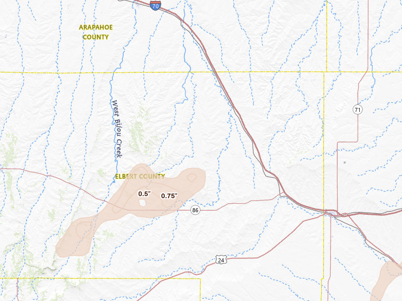 Radar-estimated hail-size map of the storm over Agate, CO on Jun 5, 2026