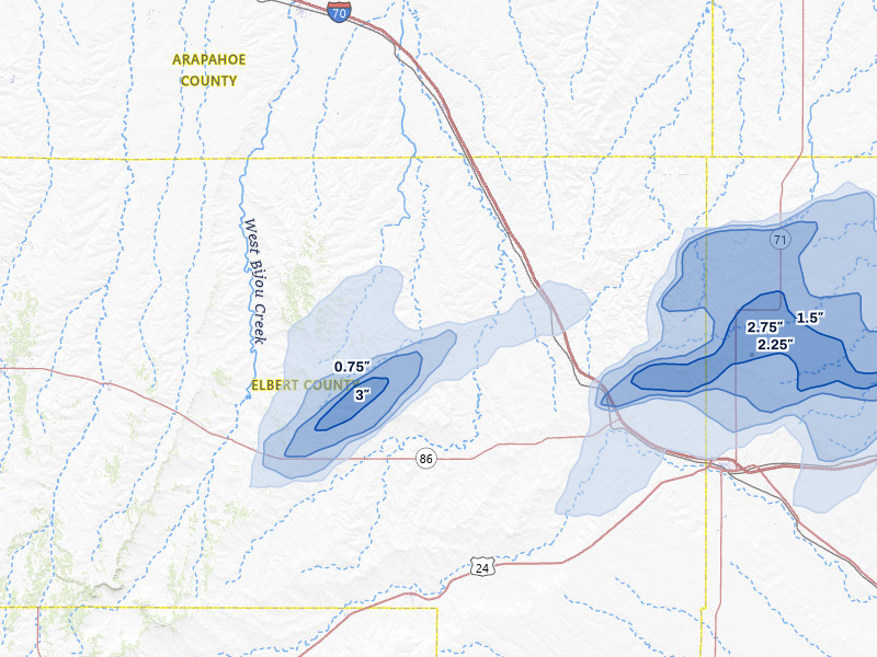 NEXRAD radar-signature map of the hail storm over Agate, CO on Jun 8, 2026