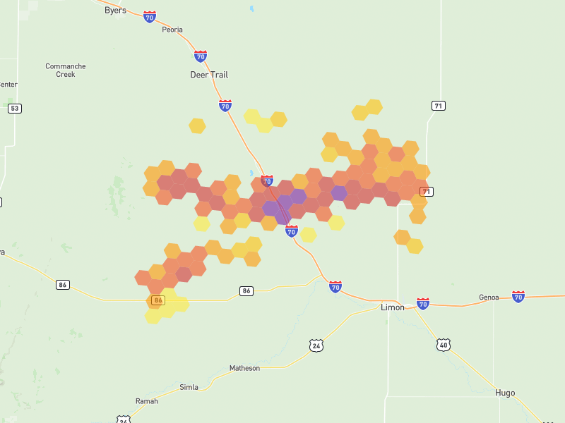 Hail map of Agate, CO on Jul 4, 2026, hail up to 3.75"