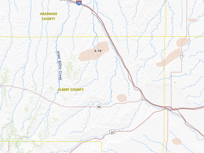 Radar-estimated hail-size map of the storm over Agate, CO on Jul 9, 2026