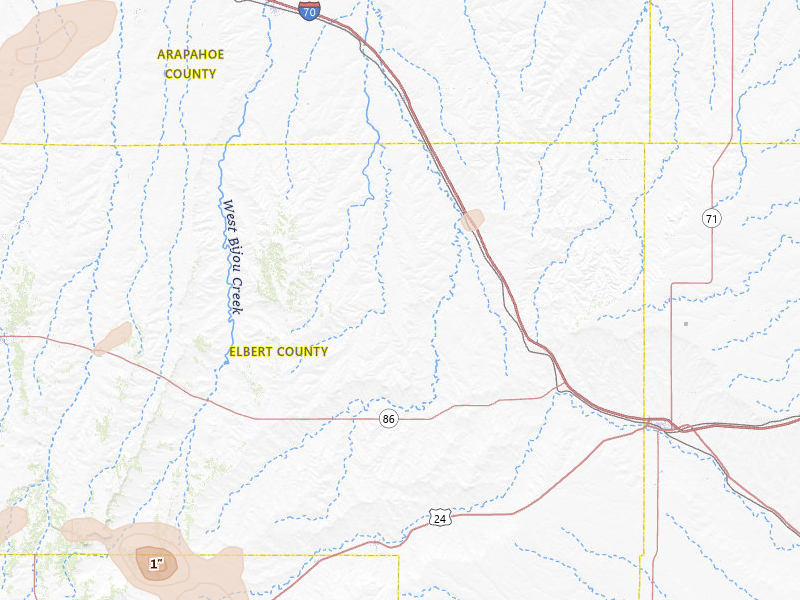 Radar-estimated hail-size map of the storm over Agate, CO on Jul 28, 2026