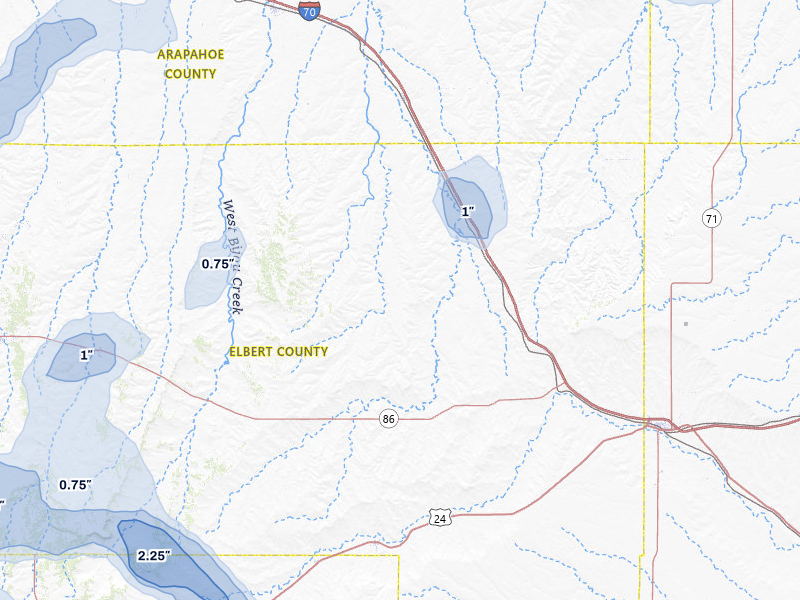 NEXRAD radar-signature map of the hail storm over Agate, CO on Jul 28, 2026