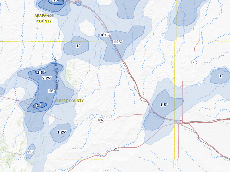 NEXRAD radar-signature map of the hail storm over Agate, CO on Aug 14, 2026