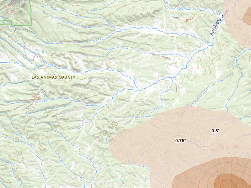 Radar-estimated hail-size map of the storm over Aguilar, CO on Jun 24, 2026