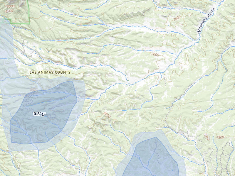 NEXRAD radar-signature map of the hail storm over Aguilar, CO on Jul 28, 2026