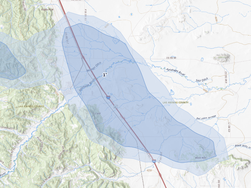 NEXRAD radar-signature map of the hail storm over Aguilar, CO on Aug 15, 2026