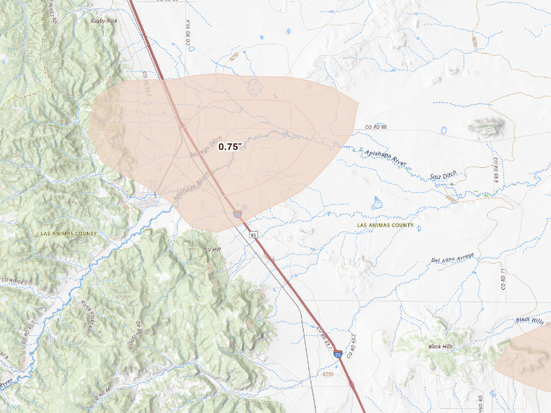 Radar-estimated hail-size map of the storm over Aguilar, CO