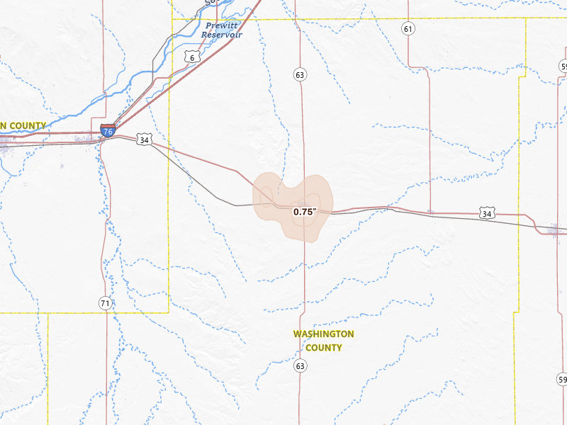 Radar-estimated hail-size map of the storm over Akron, CO on May 30, 2026
