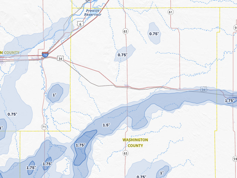 NEXRAD radar-signature map of the hail storm over Akron, CO on Jun 1, 2026