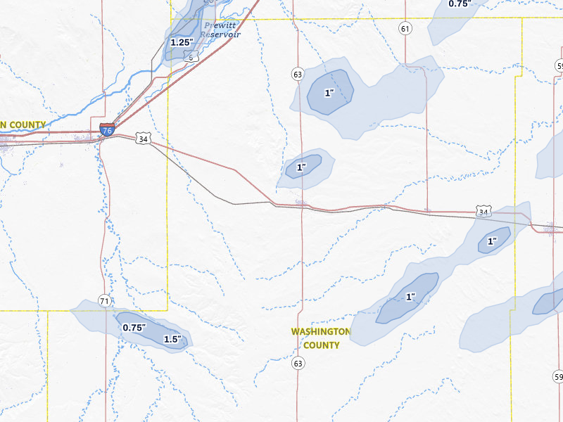 NEXRAD radar-signature map of the hail storm over Akron, CO on Jun 8, 2026