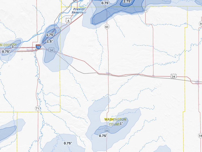 NEXRAD radar-signature map of the hail storm over Akron, CO on Jul 3, 2026