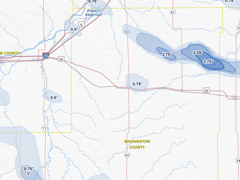 NEXRAD radar-signature map of the hail over Akron, CO