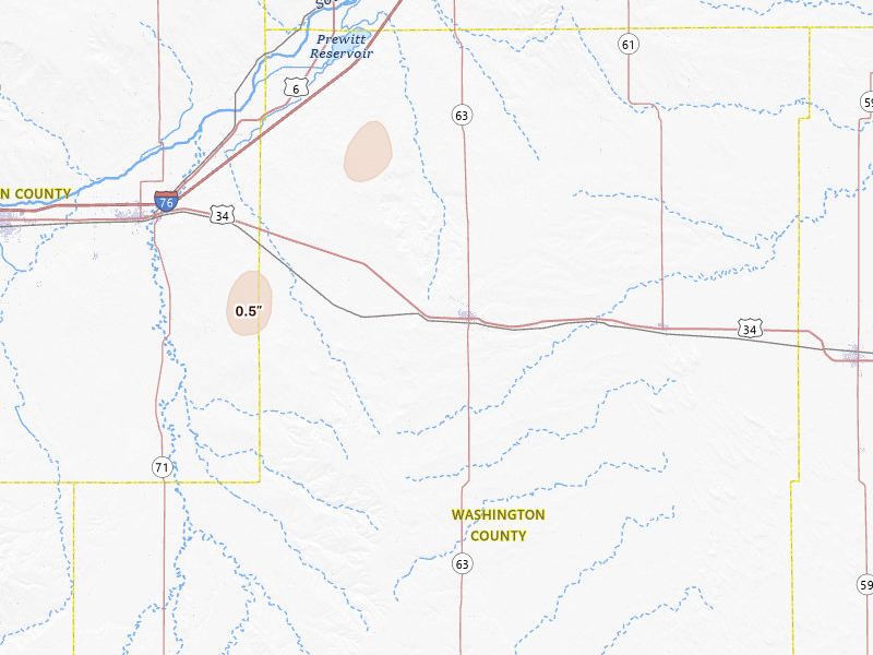 Radar-estimated hail-size map of the storm over Akron, CO on Jul 7, 2026
