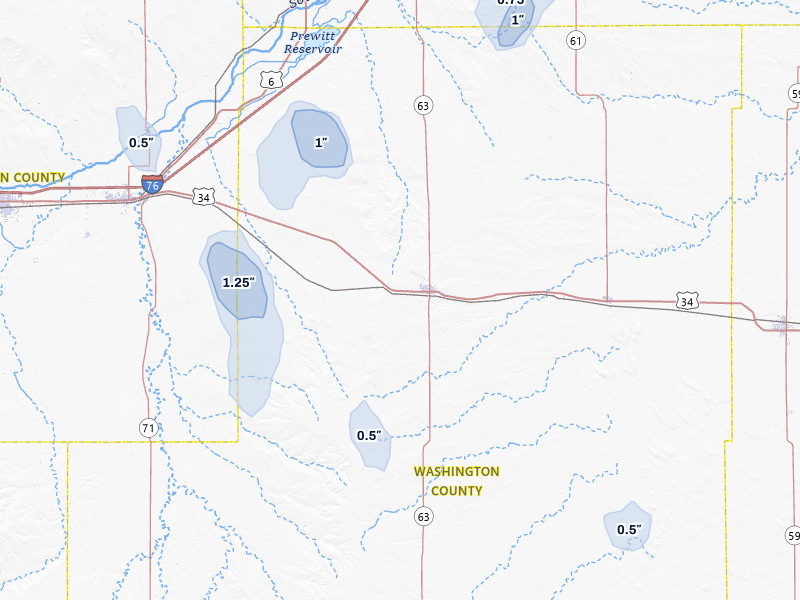 NEXRAD radar-signature map of the hail storm over Akron, CO on Jul 7, 2026