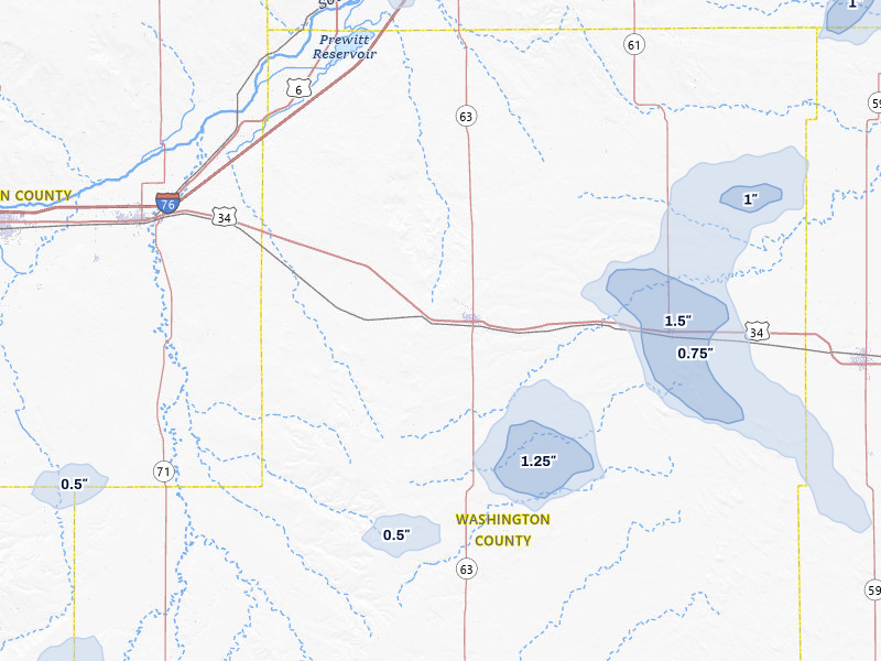 NEXRAD radar-signature map of the hail storm over Akron, CO on Jul 8, 2026