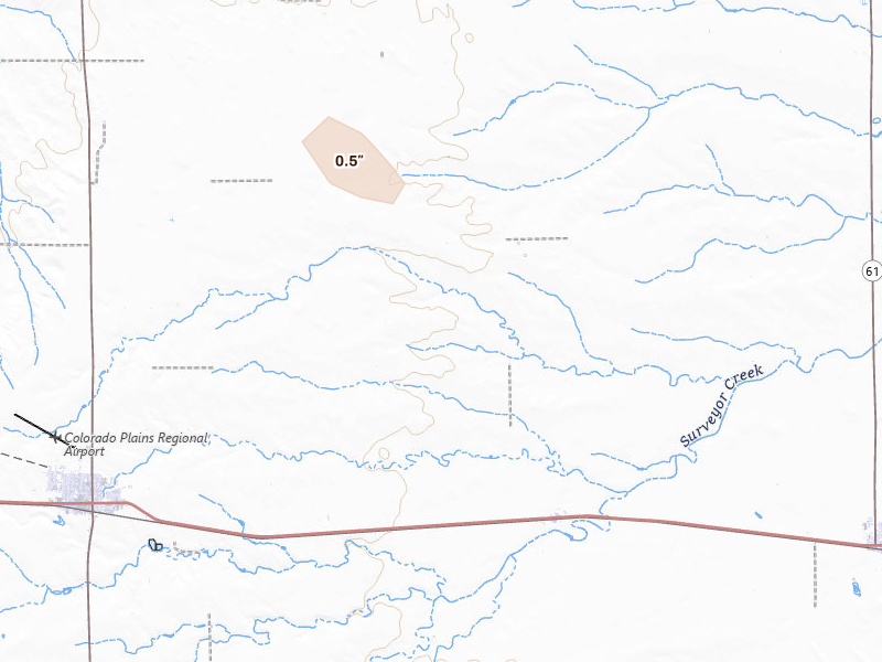 Radar-estimated hail-size map of the storm over Akron, CO on Aug 25, 2026