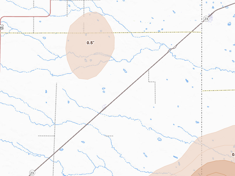 Radar-estimated hail-size map of the storm over Amherst, CO on May 16, 2026