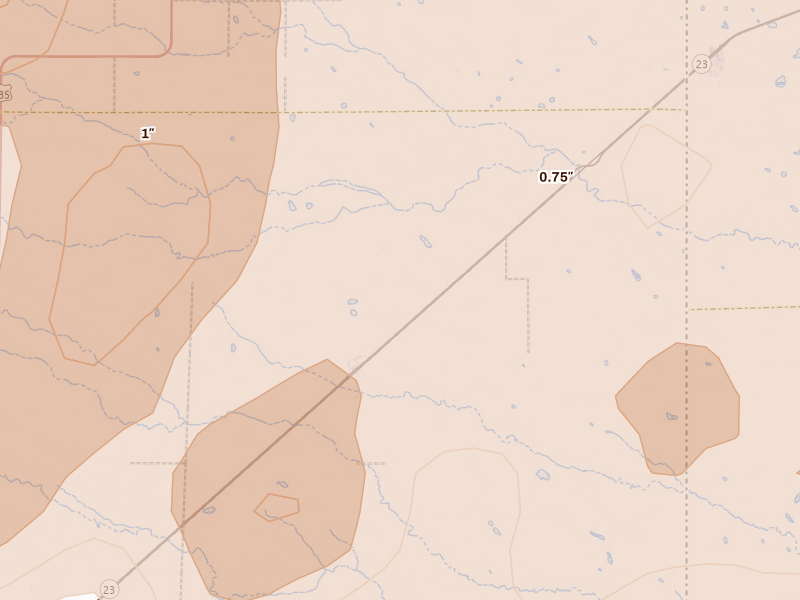 Radar-estimated hail-size map of the storm over Amherst, CO on Jul 2, 2026