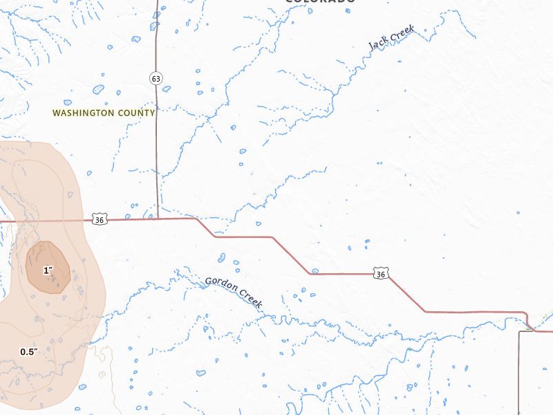 Radar-estimated hail-size map of the storm over Anton, CO on Jul 4, 2026