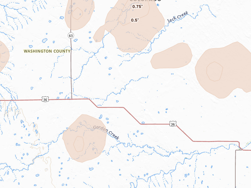 Radar-estimated hail-size map of the storm over Anton, CO on Aug 14, 2026