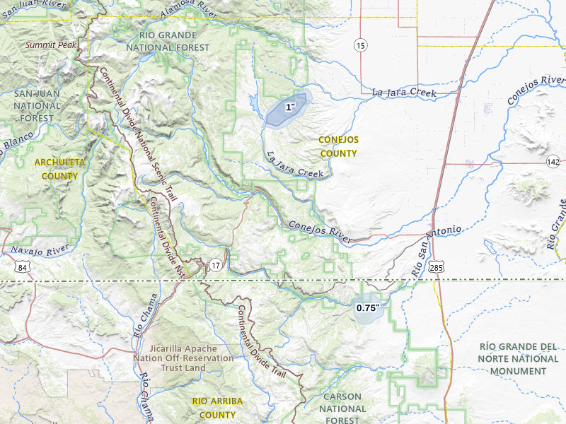 NEXRAD radar-signature map of the hail storm over Antonito, CO on Jul 28, 2026