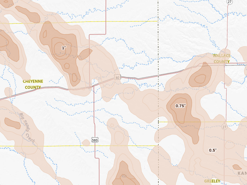 Radar-estimated hail-size map of the storm over Arapahoe, CO