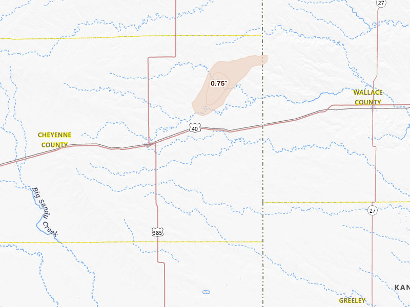 Radar-estimated hail-size map of the storm over Arapahoe, CO on Jul 2, 2026