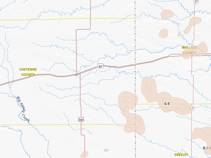 Radar-estimated hail-size map of the storm over Arapahoe, CO on Jul 9, 2026
