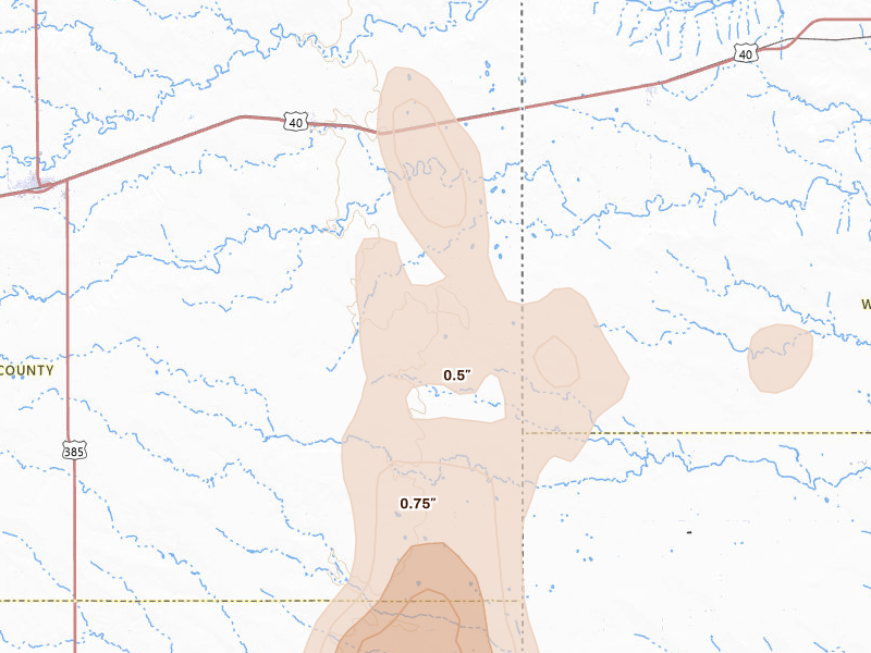 Radar-estimated hail-size map of the storm over Arapahoe, CO on Aug 26, 2026