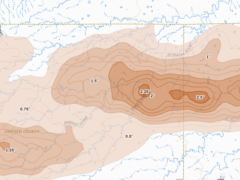 Radar-estimated hail-size map of the storm over Arriba, CO on Jun 8, 2026
