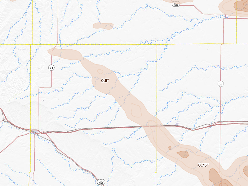 Radar-estimated hail-size map of the storm over Arriba, CO