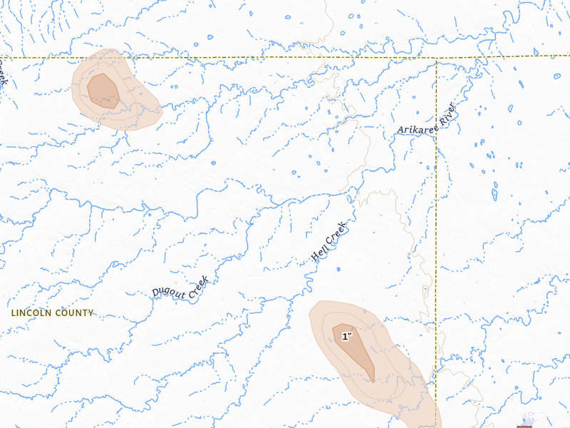 Radar-estimated hail-size map of the storm over Arriba, CO on Jul 23, 2026