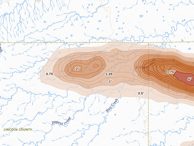 Radar-estimated hail-size map of the storm over Arriba, CO on Aug 19, 2026