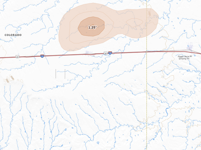 Radar-estimated hail-size map of the storm over Arriba, CO on Sep 5, 2026