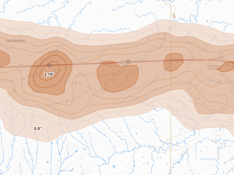 Radar-estimated hail-size map of the storm over Arriba, CO on Sep 19, 2026