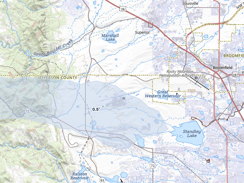 NEXRAD radar-signature map of the hail over Arvada, CO