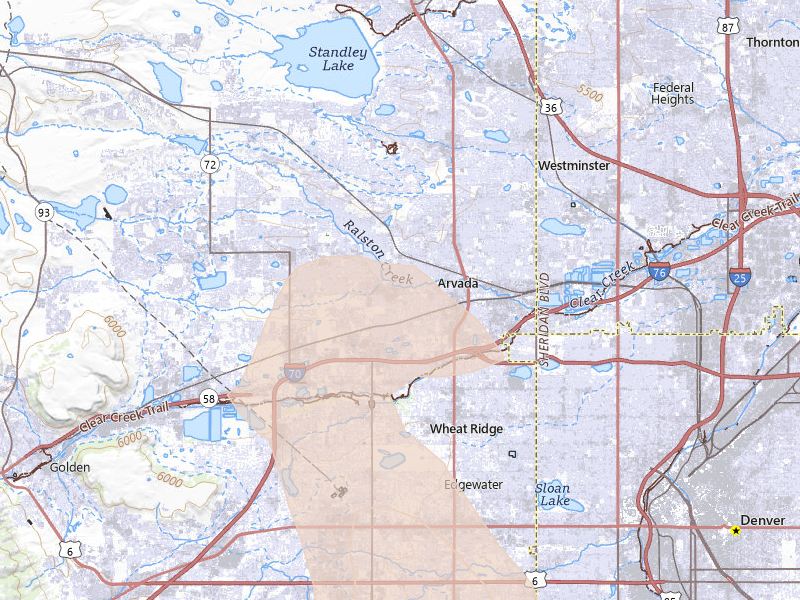 Radar-estimated hail-size map of the storm over Arvada, CO on Aug 26, 2026