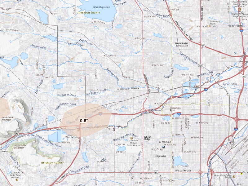 Radar-estimated hail-size map of the storm over Arvada, CO