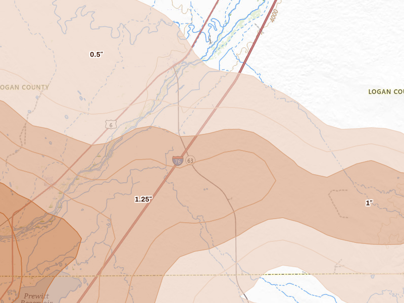 Radar-estimated hail-size map of the storm over Atwood, CO on Jun 24, 2026