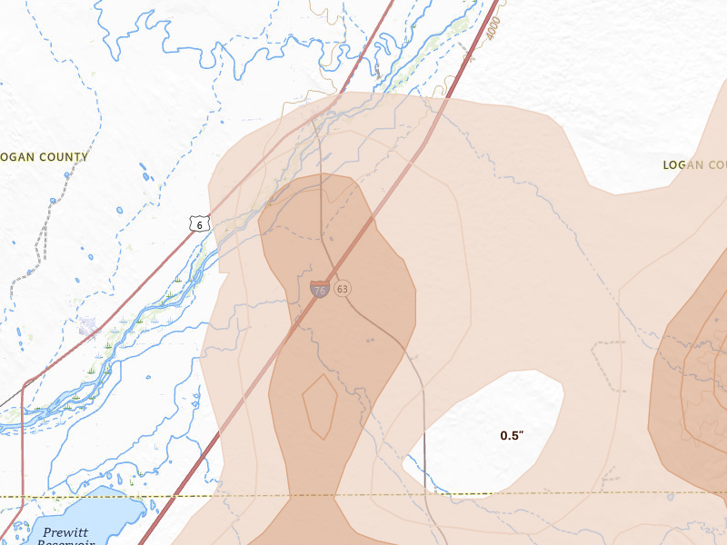 Radar-estimated hail-size map of the storm over Atwood, CO on Jul 3, 2026